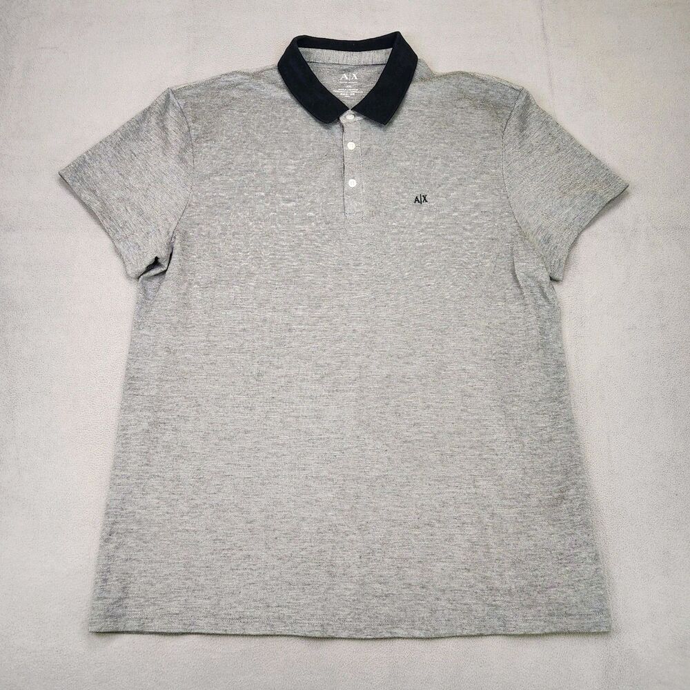 Armani Exchange Polo Shirt Men's 2XL Gray Short Sleeve Pique Pima Cotton Stretch